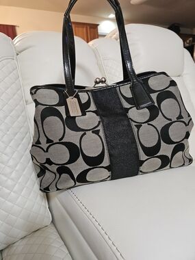 Coach Black and Taupe Signature Canvas Tote